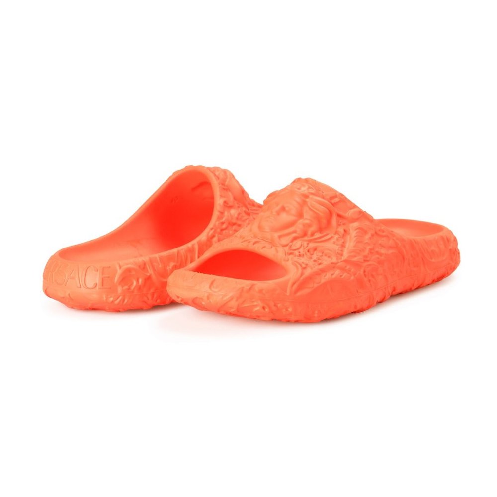 Versace Men's Orange Baroque Medusa Head Embossed Pool Slide Flip Flops Shoes